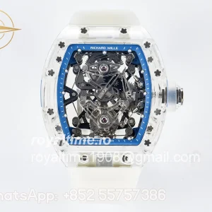 Richard Mille RM56-02 Transparent Tourbillon RMF Skeleton Blue Dial on Transparent Rubber Strap