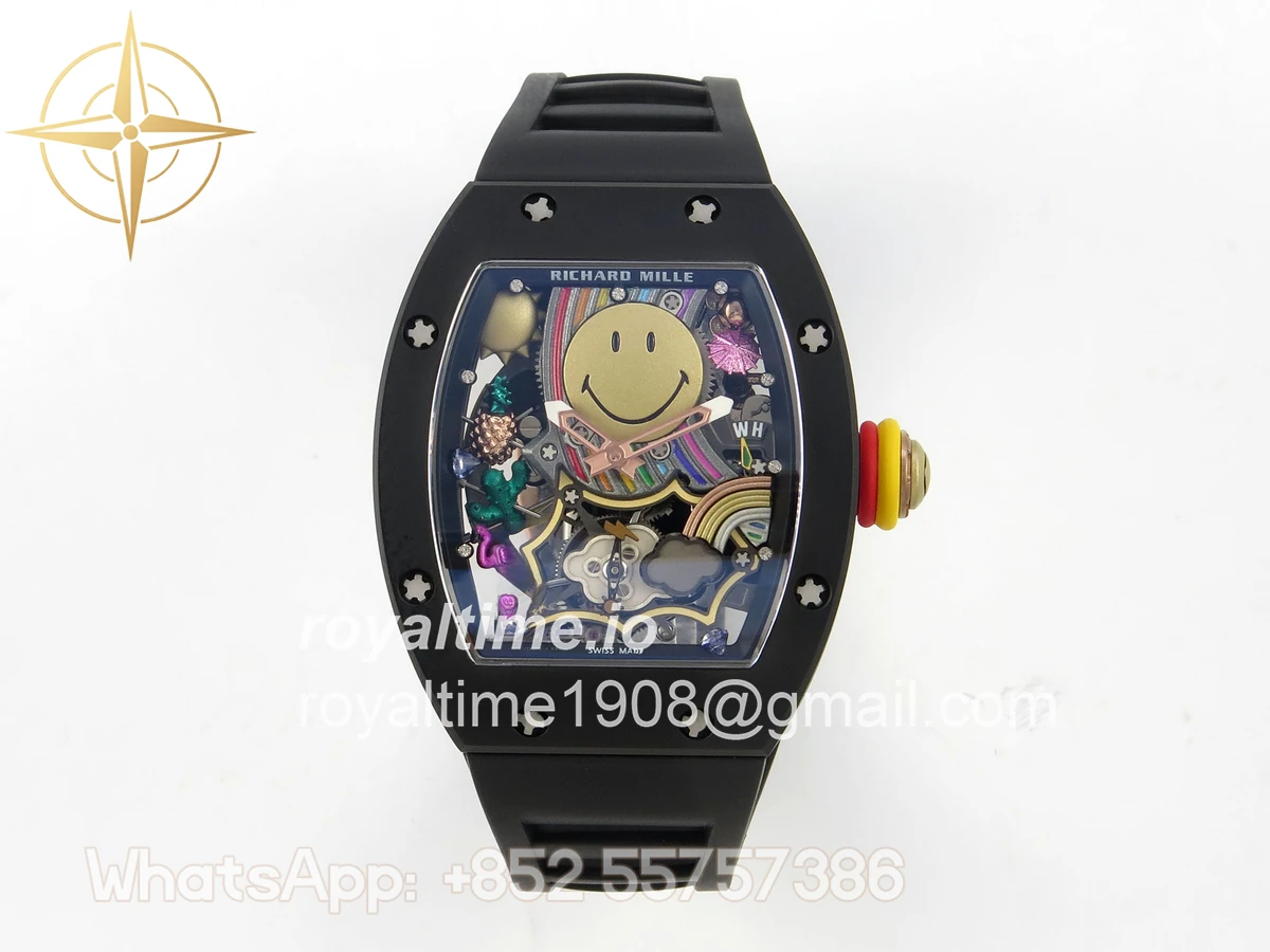 Richard Mille RM88 Tourbillon Smiley Black Ceramic RMF on Black Rubber Strap