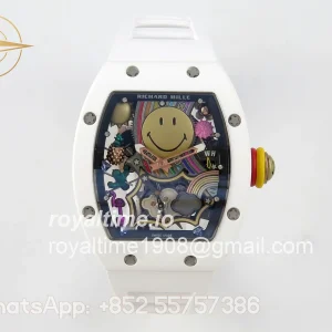 Richard Mille RM88 Tourbillon Smiley White Ceramic RMF on White Rubber Strap