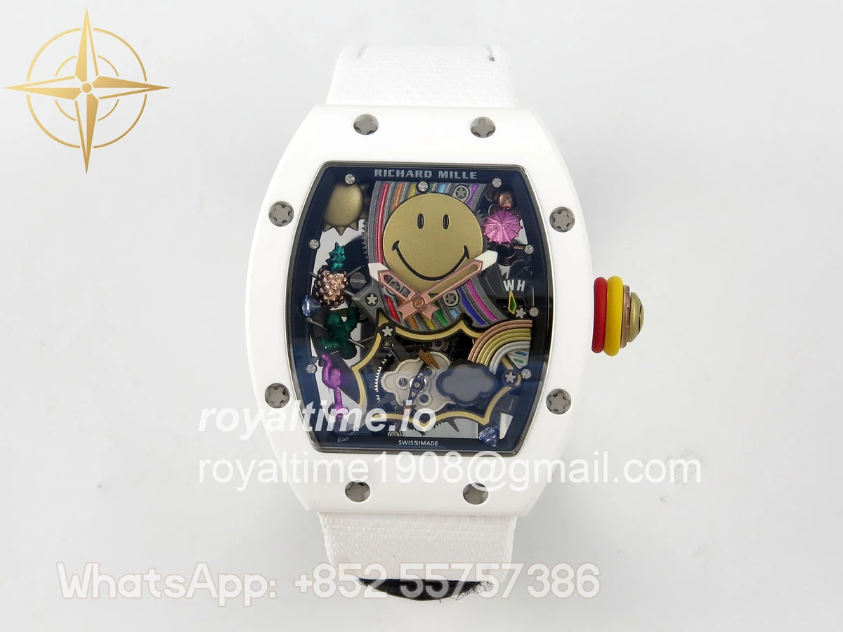 Richard Mille RM88 Tourbillon Smiley White Ceramic RMF on White Velcro Strap