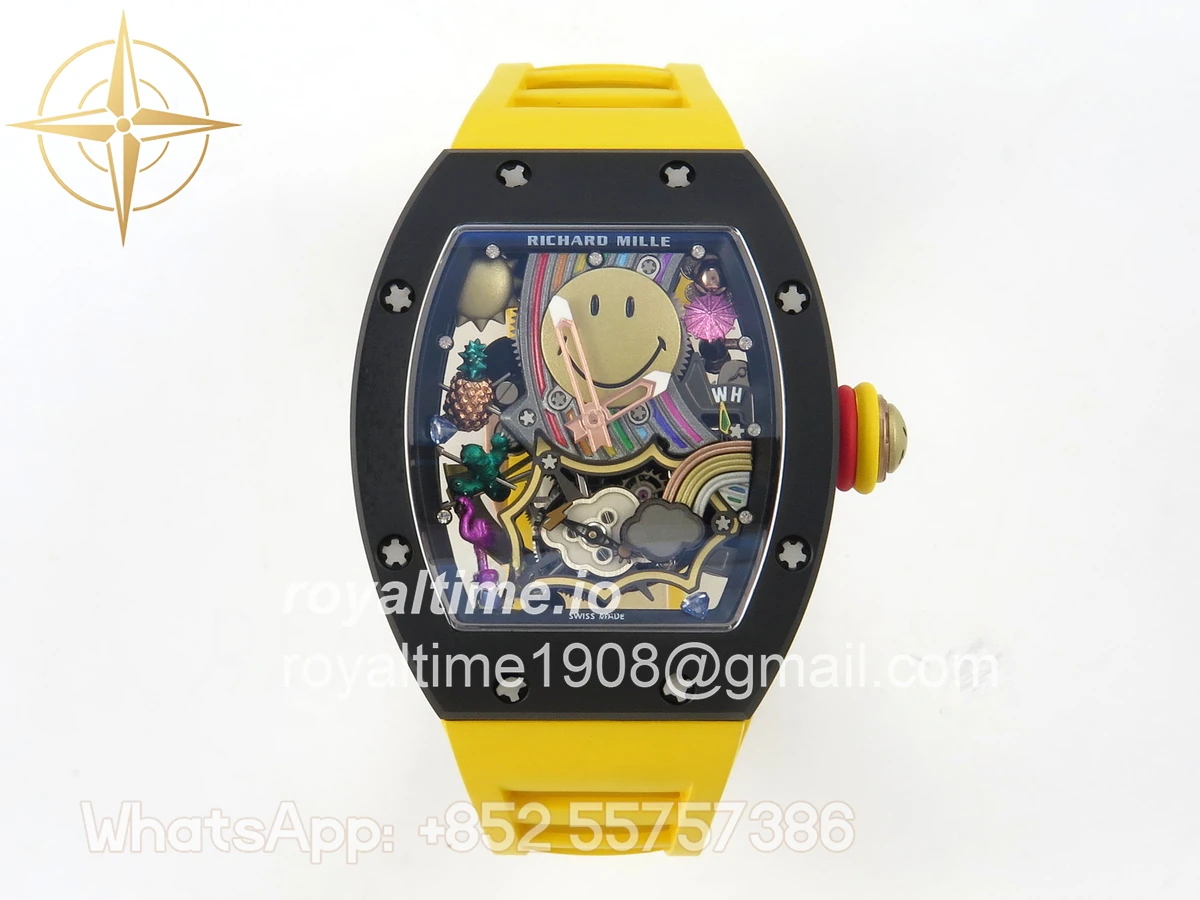 Richard Mille RM88 Tourbillon Smiley White Ceramic RMF on Yellow Rubber Strap
