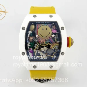 Richard Mille RM88 Tourbillon Smiley White Ceramic RMF on Yellow Velcro Strap