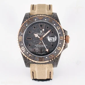 GMT Carbon DIWF Black Carbon Dial RG Markers on Beige Nylon Strap SA3186 CHS