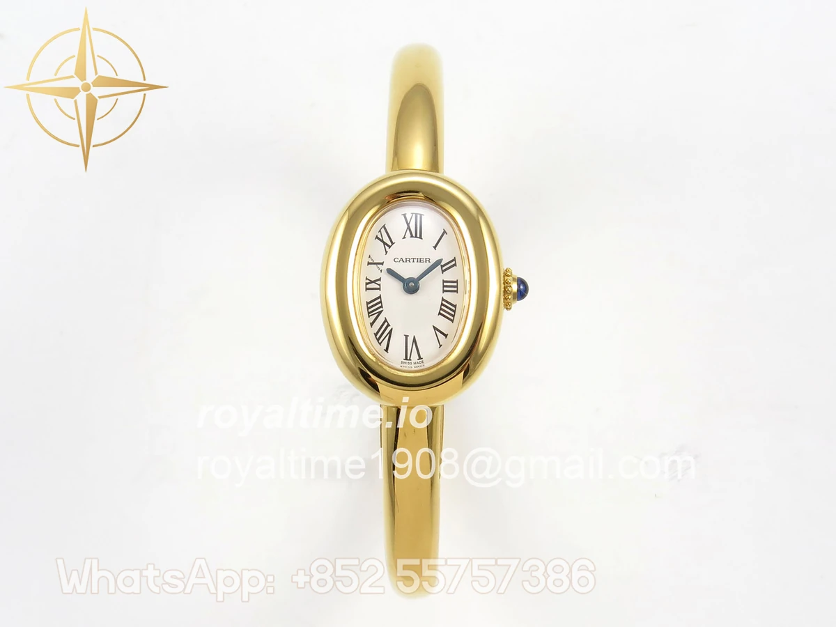 Cartier Baignoire De Cartier YG BLSF White Dial on YG Medium Size Bracelet Swiss Quartz