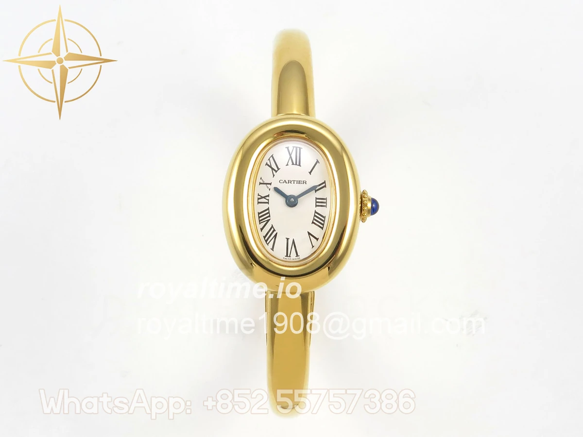 Cartier Baignoire De Cartier YG BLSF White Dial on YG Small Size Bracelet Swiss Quartz