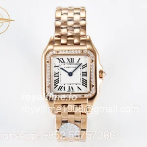 Cartier Panthère Secrete Ladies 27mm RG J12F White Dial Diamonds Bezel on RG Bracelet Ronda Quartz