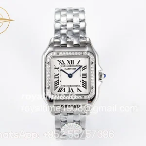 Cartier Panthère Secrete Ladies 27mm SS Diamonds Bezel J12F White Dial on SS Bracelet Ronda Quartz