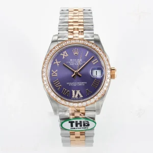 DateJust 31 278271 THBF 904L Steel Purple Roman Dial Diamonds Bezel on SS/RG Jubilee Bracelet HZ Cal.2236