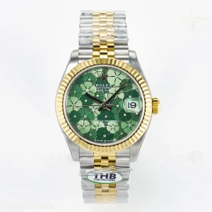 DateJust 31 278273 THBF 904L Steel Fluted Green Floral Dial Fluted Bezel on SS/YG Jubilee Bracelet HZ Cal.2236
