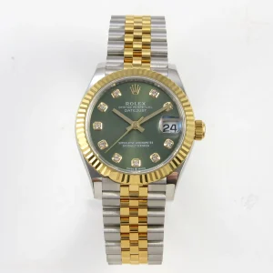 DateJust 31 278273 THBF 904L Steel Green Diamonds Dial Diamonds Bezel on SS/YG Jubilee Bracelet HZ Cal.2236