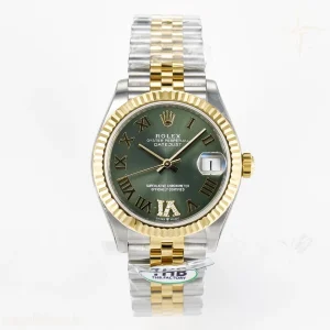 DateJust 31 278273 THBF 904L Steel Green Roman Dial Fluted Bezel on SS/YG Jubilee Bracelet HZ Cal.2236