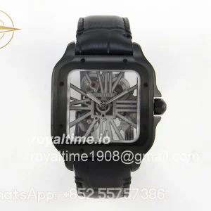 Cartier Santos de Cartier Skeleton PVD MLF Skeleton Dial on Black Leather Strap 9612MC