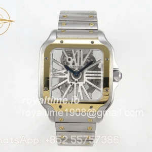 Cartier Santos de Cartier Skeleton SS MLF Skeleton Green Dial on SS SmartLink Bracelet 9611MC
