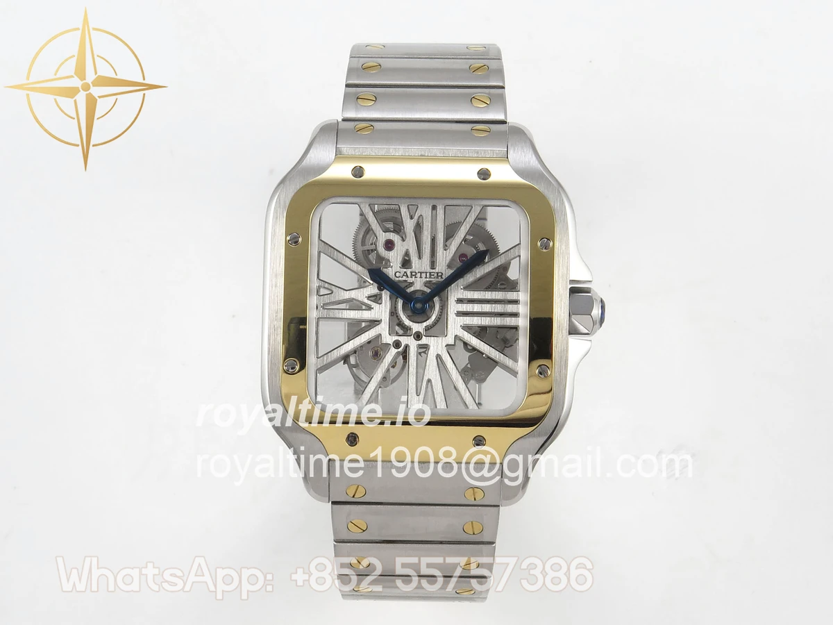 Cartier Santos de Cartier Skeleton SS MLF Skeleton Green Dial on SS SmartLink Bracelet 9611MC