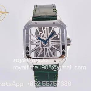 Cartier Santos Skeleton PVD RF Skeleton Dial on Green Leather Strap 9612MC
