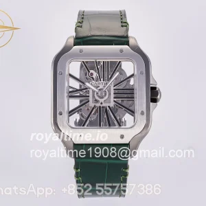 Cartier Santos Skeleton SS/PVD RF Skeleton Dial on Green Leather Strap 9611MC