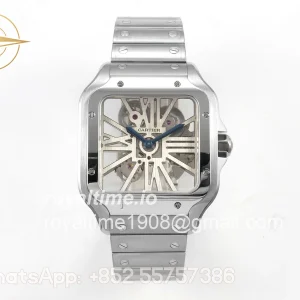 Cartier Santos Skeleton SS RF Skeleton Dial on SS SmartLink Bracelet 9611MC