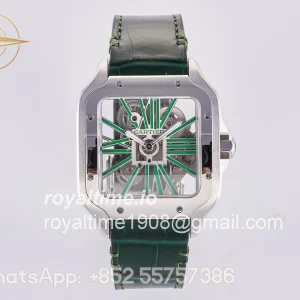 Cartier Santos Skeleton SS RF Skeleton Green Dial on Green Leather Strap 9611MC