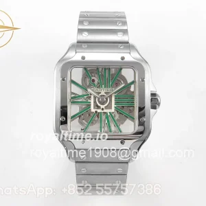 Cartier Santos Skeleton SS RF Skeleton Green Dial on SS SmartLink Bracelet 9611MC