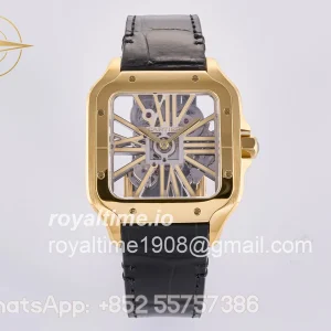 Cartier Santos Skeleton YG RF Skeleton Dial on Black Leather Strap 9611MC