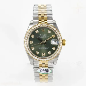 DateJust 31 278383RBR THBF 904L Steel Green Diamonds Dial Diamonds Bezel on SS/YG Jubilee Bracelet HZ Cal.2236