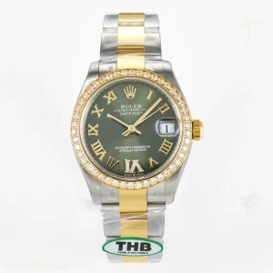 DateJust 31 278383RBR THBF 904L Steel Green Roman Diamonds Dial Diamonds Bezel on SS/YG Oyster Bracelet HZ Cal.2236
