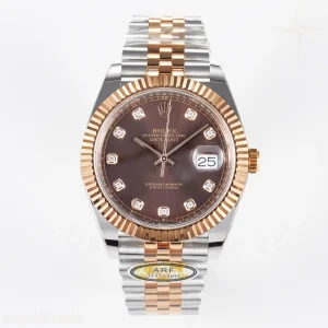 DateJust 41 126331 ARF 904L Steel Brown Diamonds Dial on SS/RG Jubilee Bracelet SH3235(Gain Weight)