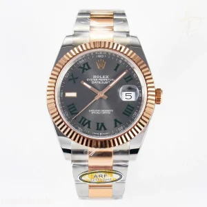 DateJust 41 126331 ARF 904L Steel Gray Dial Green Roman Marker on SS/RG Oyster Bracelet SH3235(Gain Weight)