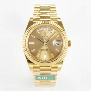 Day Date 40 228238 ARF 904L Steel YG Crystal Diamonds Bezel on President Bracelet VR3255