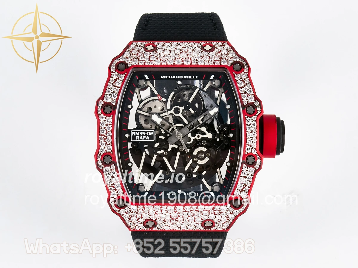 Richard Mille Custom RM035-02 Red NTPT PPMF Red Crown on Nylon Strap Custom Vaucher Movement
