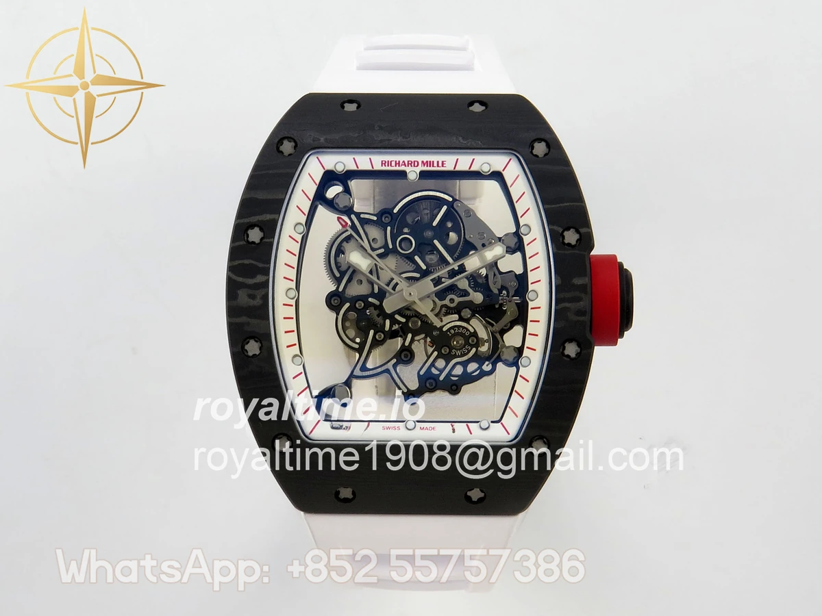 Richard Mille Custom RM055 Black Ceramic ZGF White Inner Bezel on White Rubber Strap Vaucher Manufacture Fleurier Movement (Free Sprung)