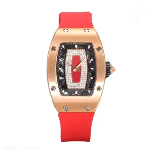 Richard Mille RM 007 Automatic Ladies in Rose Gold on Red Rubber Strap