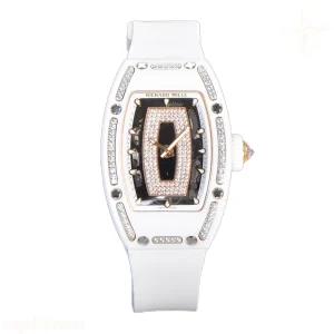 Richard Mille RM 007 Automatic Ladies White Ceramic Diamond Bezel Diamond Jasper