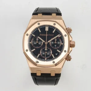 Audemars Piguet Royal Oak Chrono 26240 RG DDF Black Dial on Black Leather Strap DD4401 Gain Weight (SW Dial)