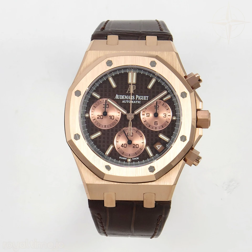 Audemars Piguet Royal Oak Chrono 26240 RG DDF Brown Dial on Brown Leather Strap DD4401 Gain Weight (SW Dial)