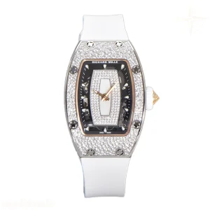Richard Mille RM 007 Automatic Ladies with Diamond Bezel in Steel on White Rubber Strap