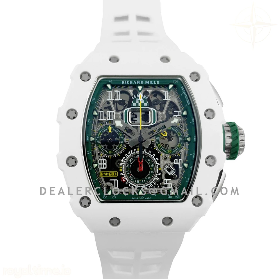 Richard Mille RM 011-02 Le Mans Classic Chronograph in Green on White Rubber Strap