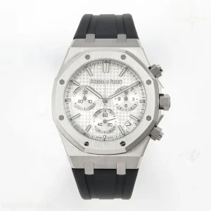 Audemars Piguet Royal Oak Chrono 26240 SS DDF White Dial on Black Rubber Strap DD4401 (SW Dial)