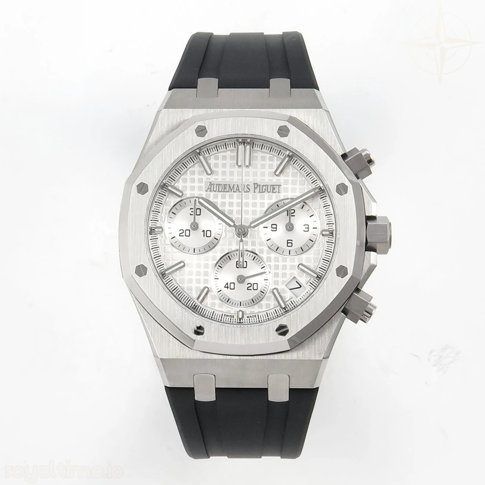Audemars Piguet Royal Oak Chrono 26240 SS DDF White Dial on Black Rubber Strap DD4401 (SW Dial)