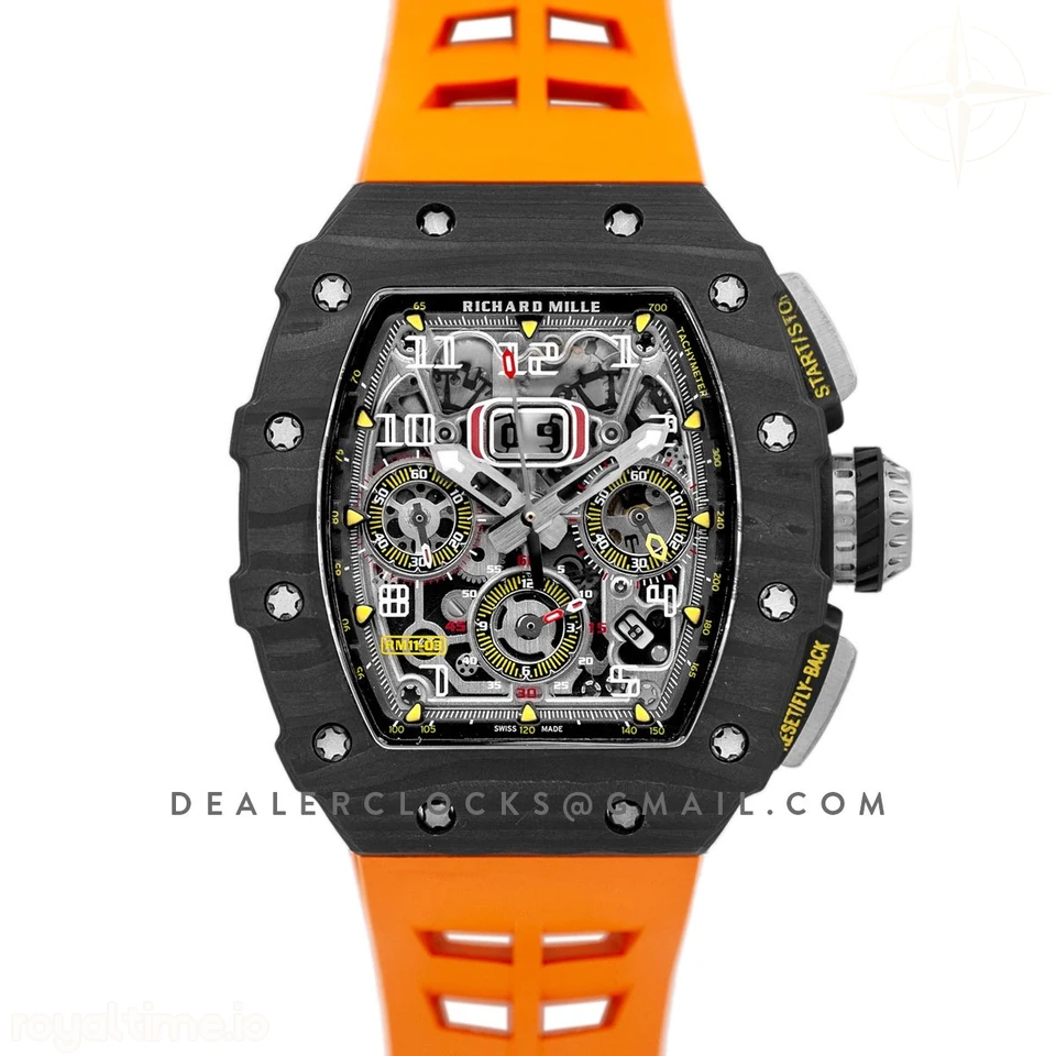Richard Mille RM 011 Automatic Flyback Chronograph Carbon on Orange Rubber Strap
