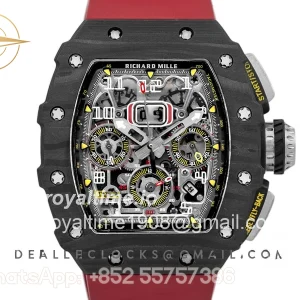 Richard Mille RM 011 Automatic Flyback Chronograph Carbon on Red Rubber Strap