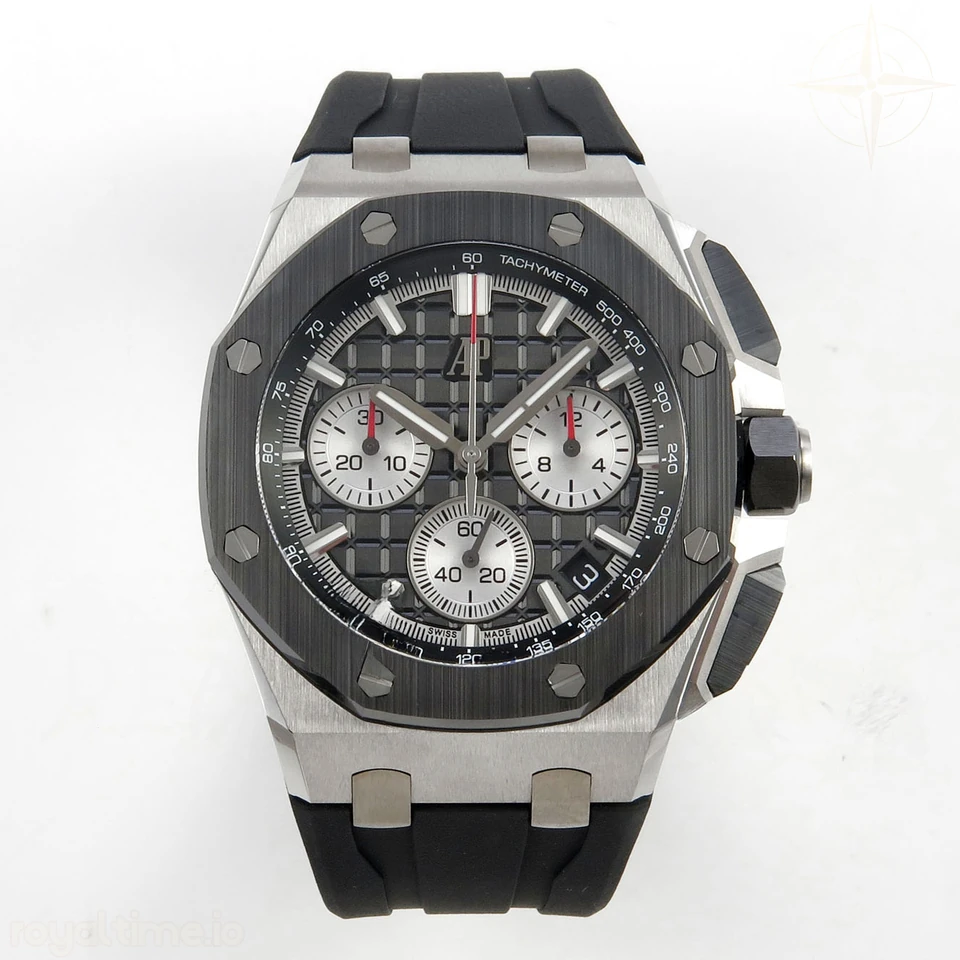 Audemars Piguet Royal Oak Offshore 43mm 26420 Ceramic Bezel SS DDF Black Dial On Black Rubber Strap DD4401