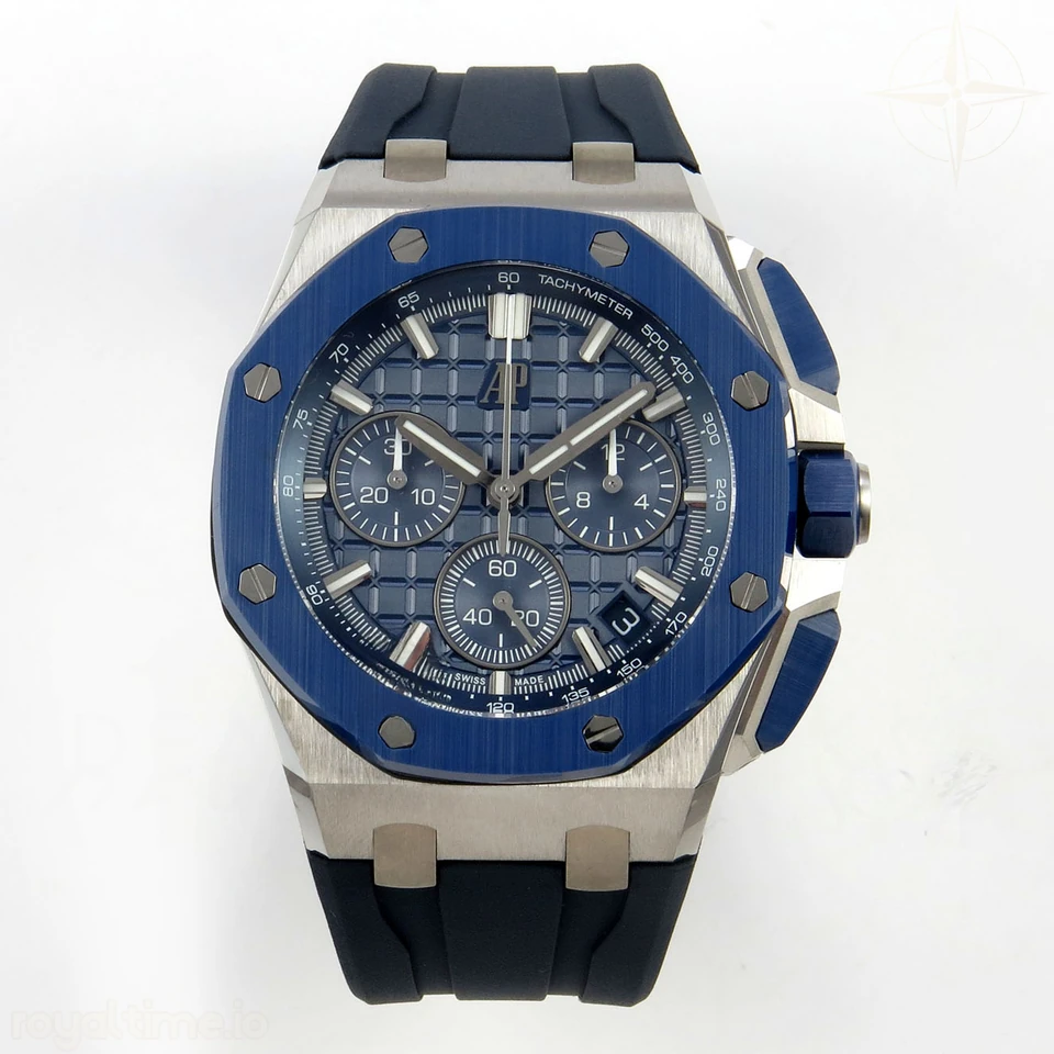 Audemars Piguet Royal Oak Offshore 43mm 26420 Ceramic Bezel SS DDF Blue Dial On Blue Rubber Strap DD4401