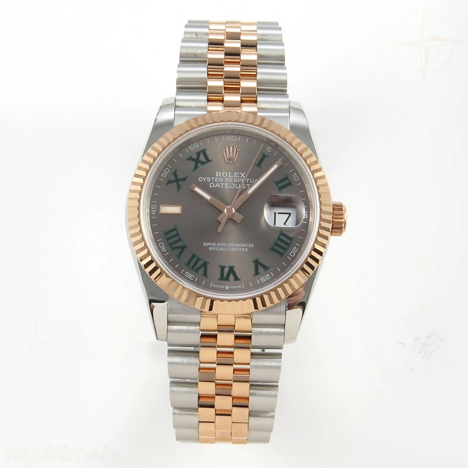 Rolex DateJust 36 126231 QF Gray Dial Green Roman on Jubilee Bracelet QF3235