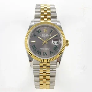 Rolex DateJust 36 126233 QF Gray Dial Green Roman on Jubilee Bracelet QF3235