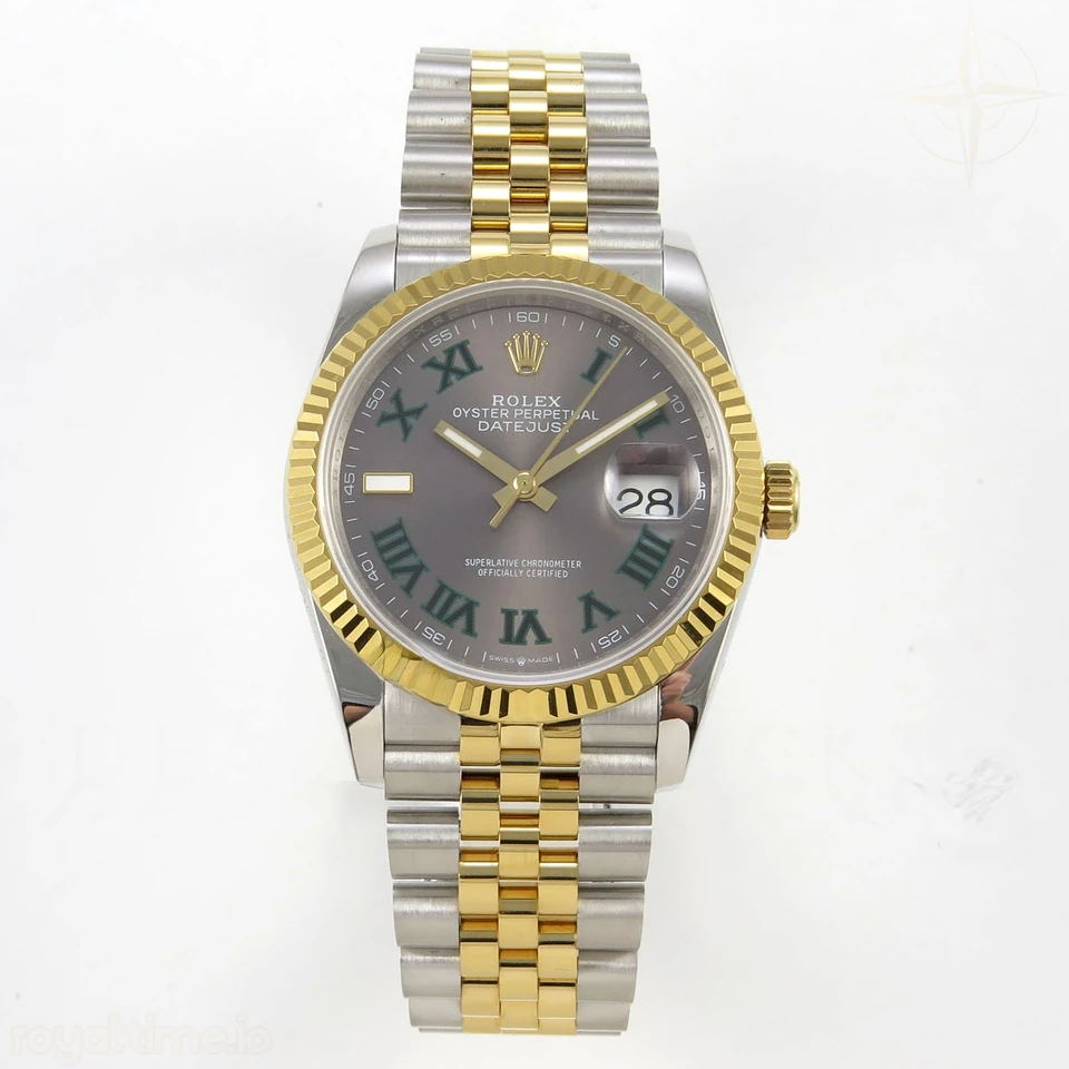 Rolex DateJust 36 126233 QF Gray Dial Green Roman on Jubilee Bracelet QF3235