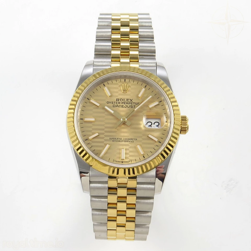 Rolex DateJust 36 126233 QF YG Textured Stick Dial on Jubilee Bracelet QF3235