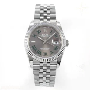 Rolex DateJust 36 126234 QF Gray Dial Green Roman on Jubilee Bracelet QF3235