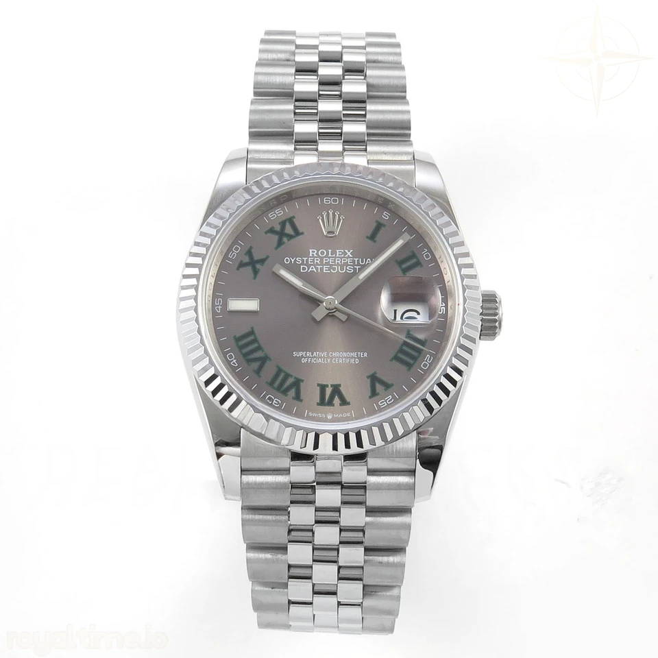 Rolex DateJust 36 126234 QF Gray Dial Green Roman on Jubilee Bracelet QF3235
