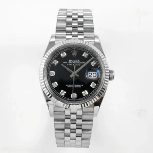 Rolex DateJust 36 126334 904L SS Clean Plus Black Diamonds Dial on Jubilee Bracelet DD3235